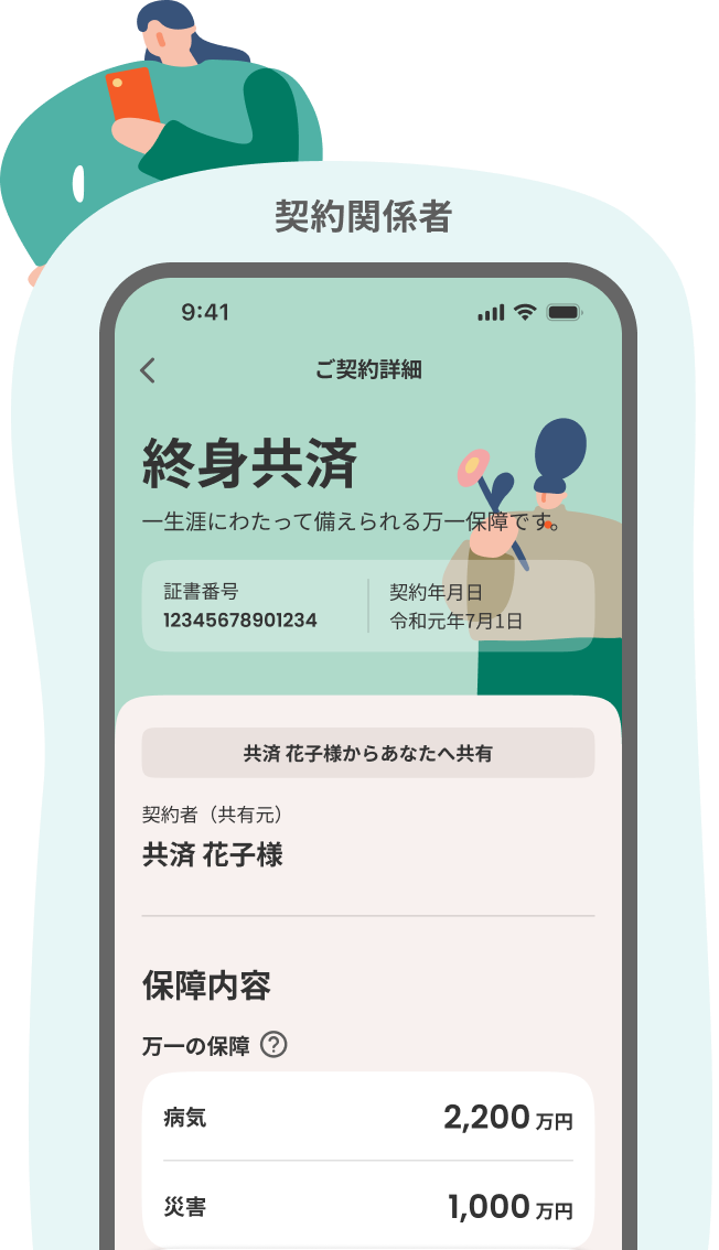 契約関係者がアプリでかぞく共有を利用した際のスマートフォン表示のイメージ図